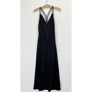 Y2K Vintage Black Formal Gown Strappy Maxi Dress Evening Rhinestones Sz Small